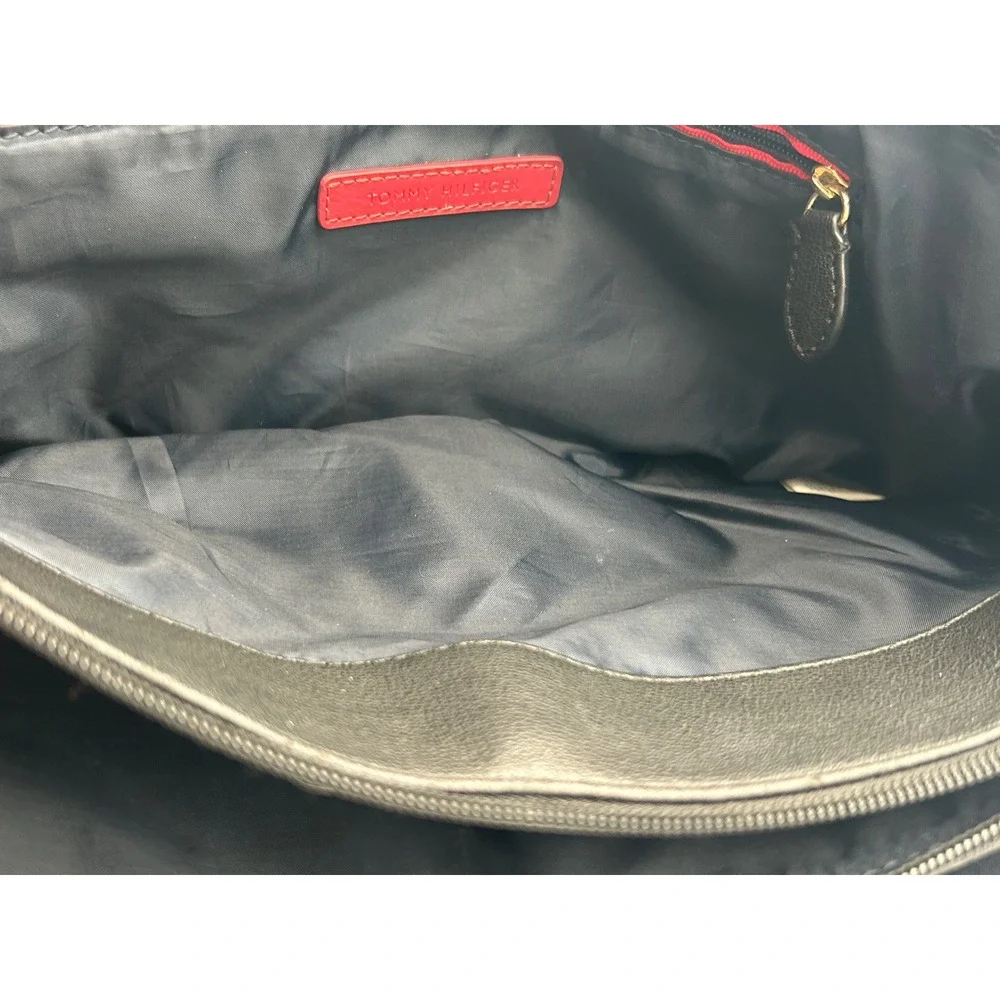 Tommy Hilfiger Monogram Satchel Bag Black Tan Jacquard Crossbody Gold Lock